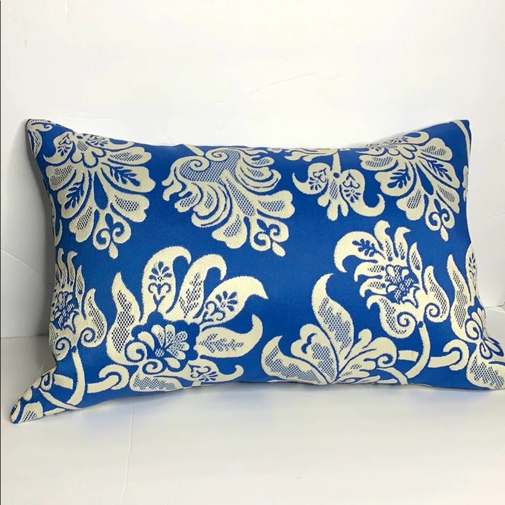 24x16 Blue‎ Cream Floral Pillow